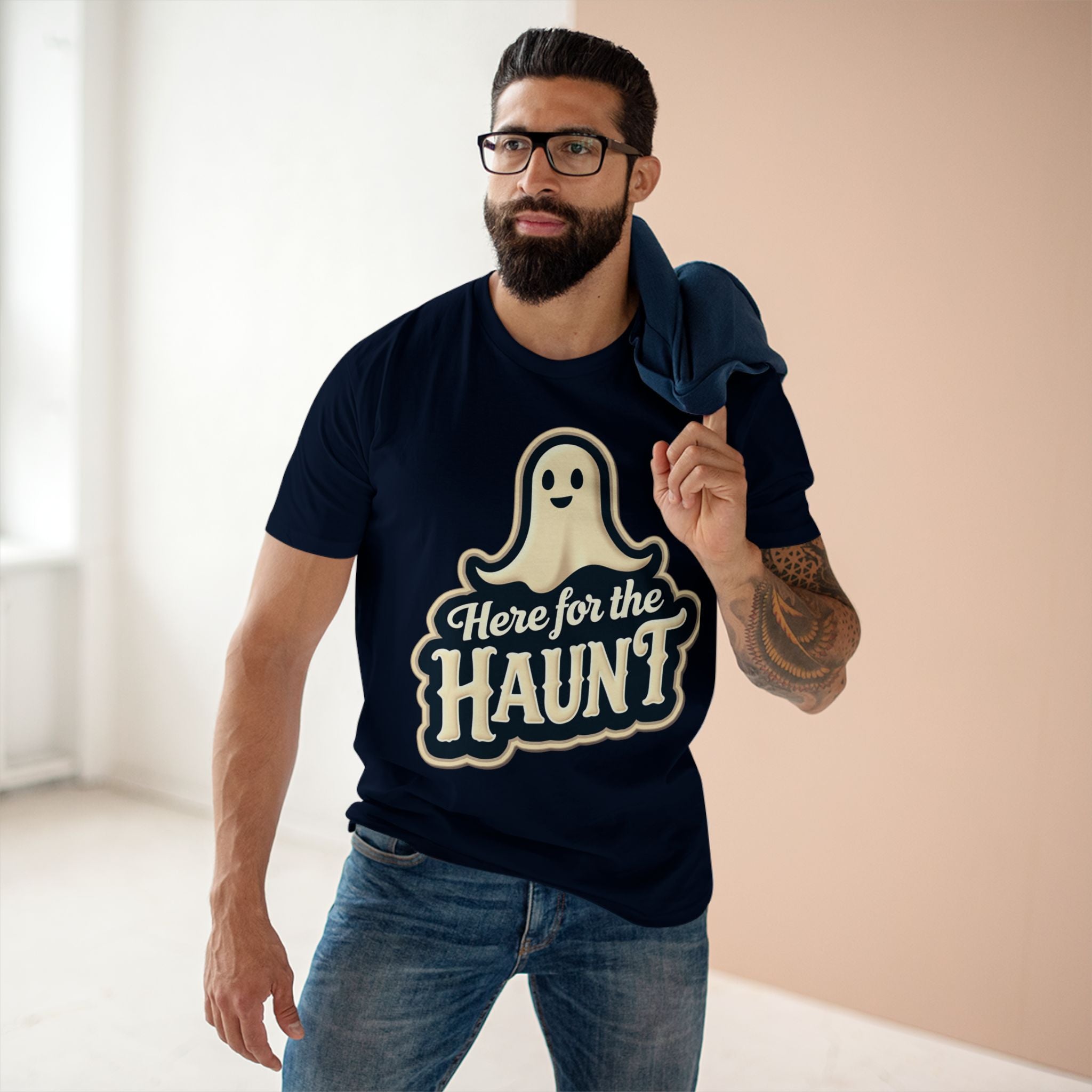 Halloween Party Tee, Cute Ghost Here for the Haunt Gift, Trendy Spooky Vibes T-Shirt
