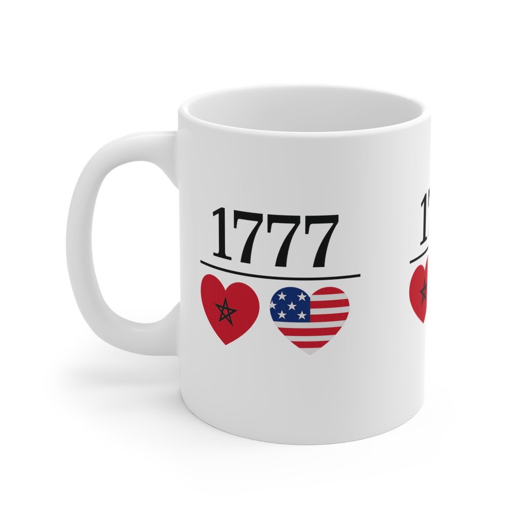 1777 Morocco x USA Flag Hearts Mug — 250th Anniversary (1776–2026) | Double-Sided Print