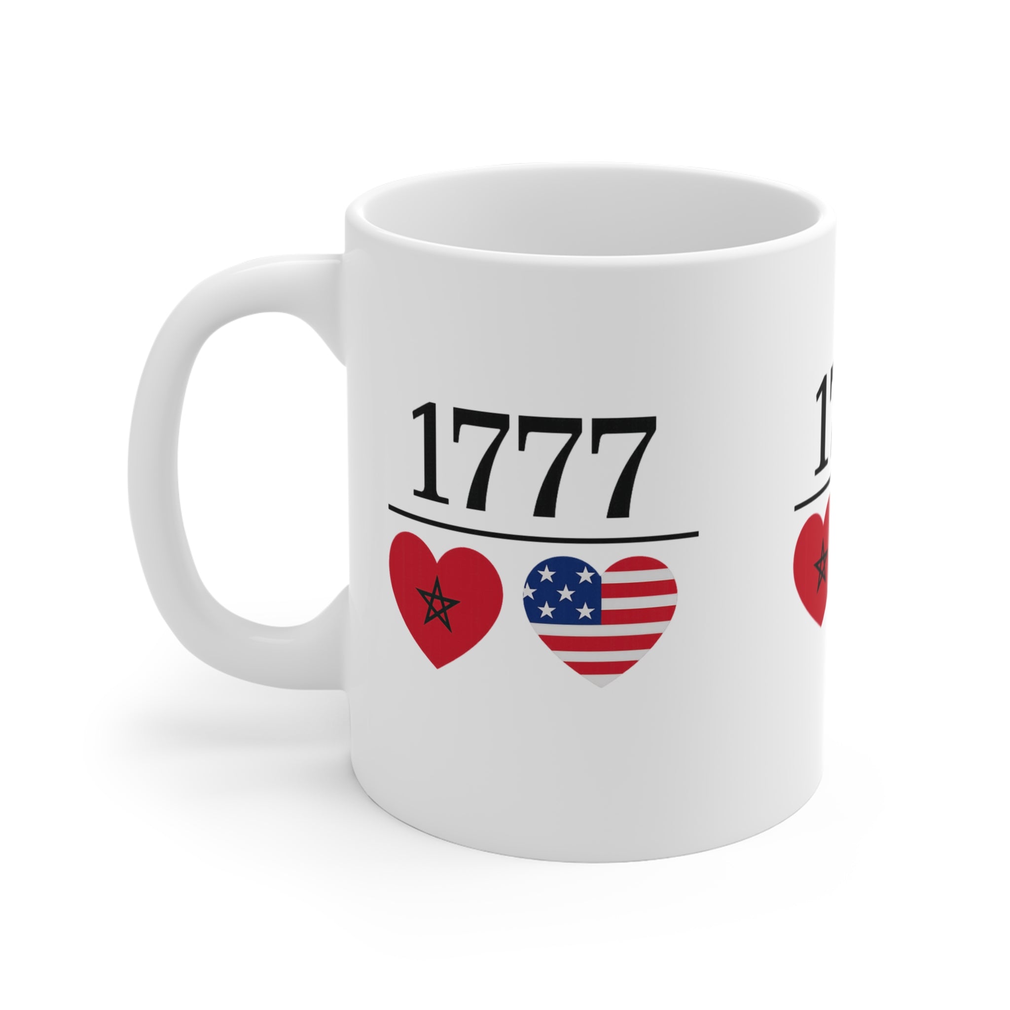 1777 Morocco x USA Flag Hearts Mug — 250th Anniversary (1776–2026) | Double-Sided Print