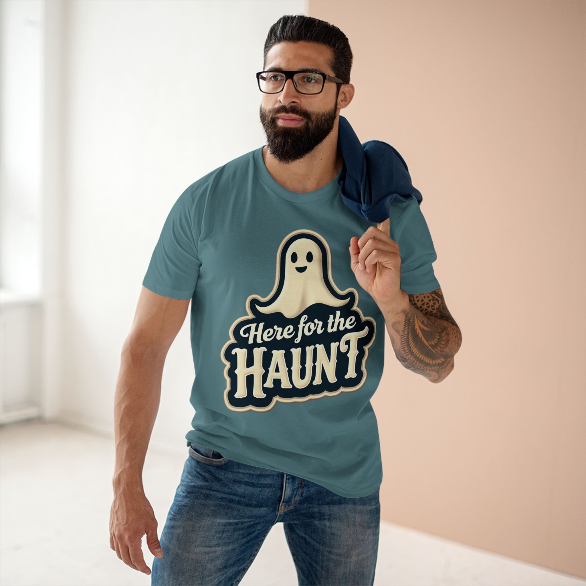 Halloween Party Tee, Cute Ghost Here for the Haunt Gift, Trendy Spooky Vibes T-Shirt