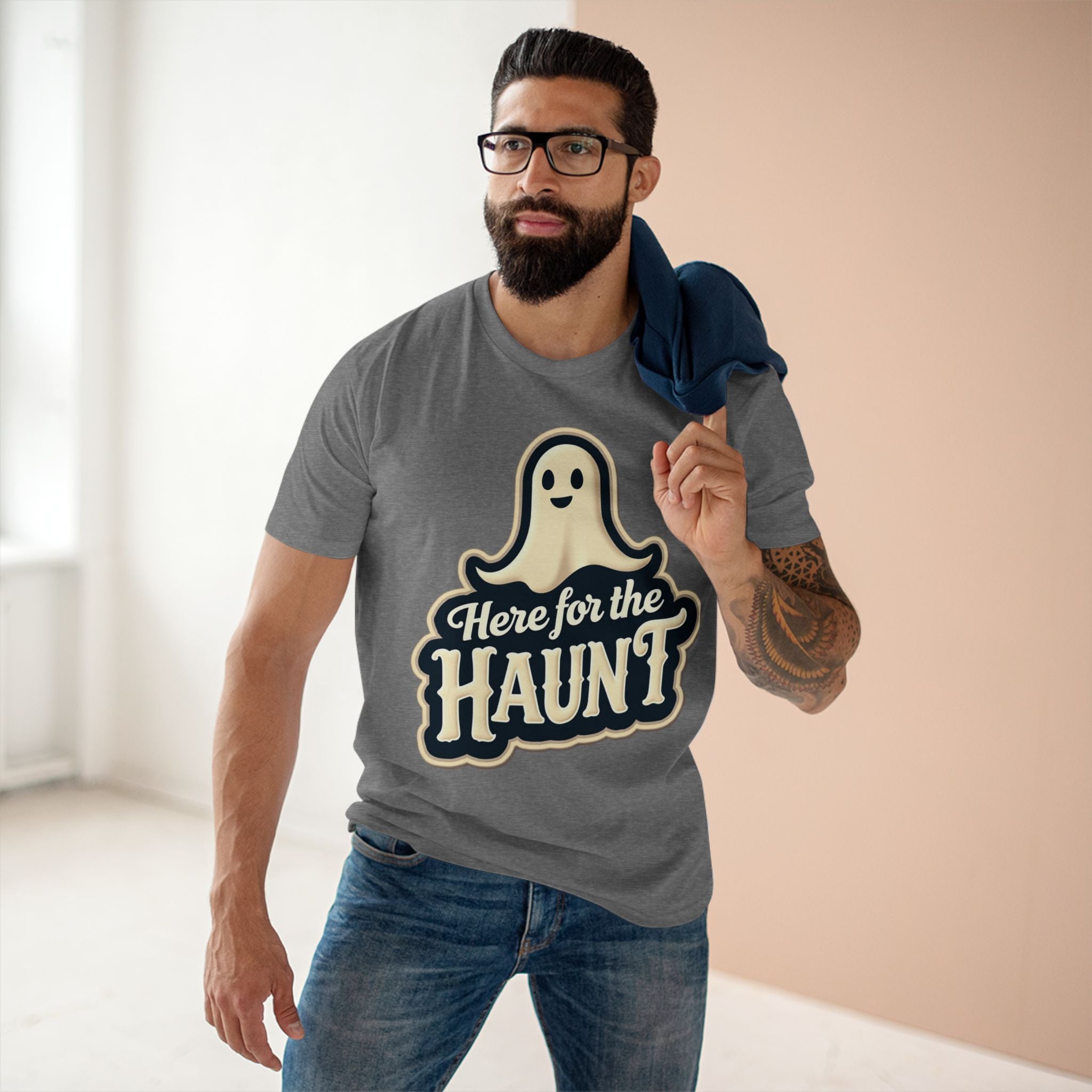 Halloween Party Tee, Cute Ghost Here for the Haunt Gift, Trendy Spooky Vibes T-Shirt