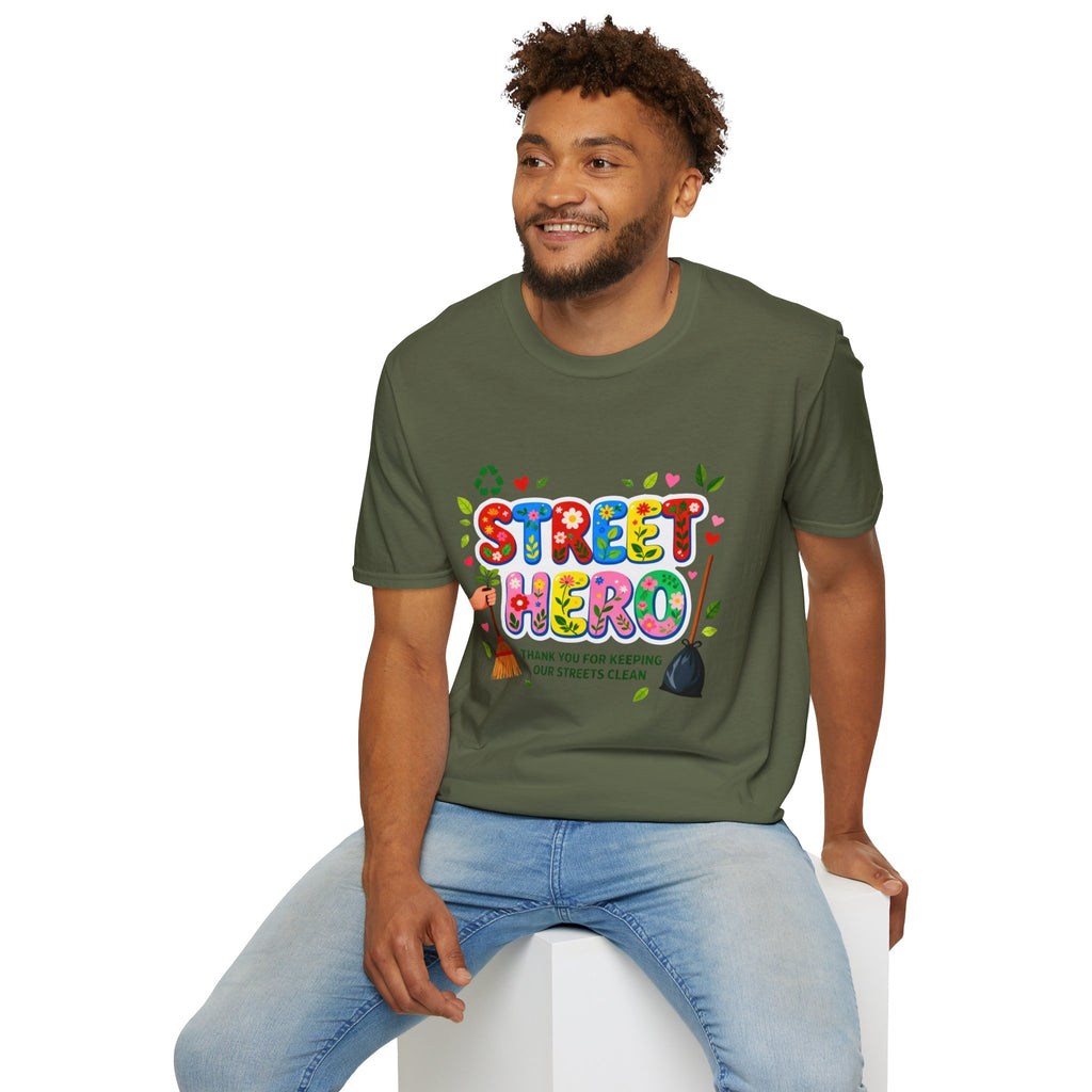 Street Hero T-Shirt – Floral Design Shirt for Sanitation Worker | Urban Cleaner Gift
