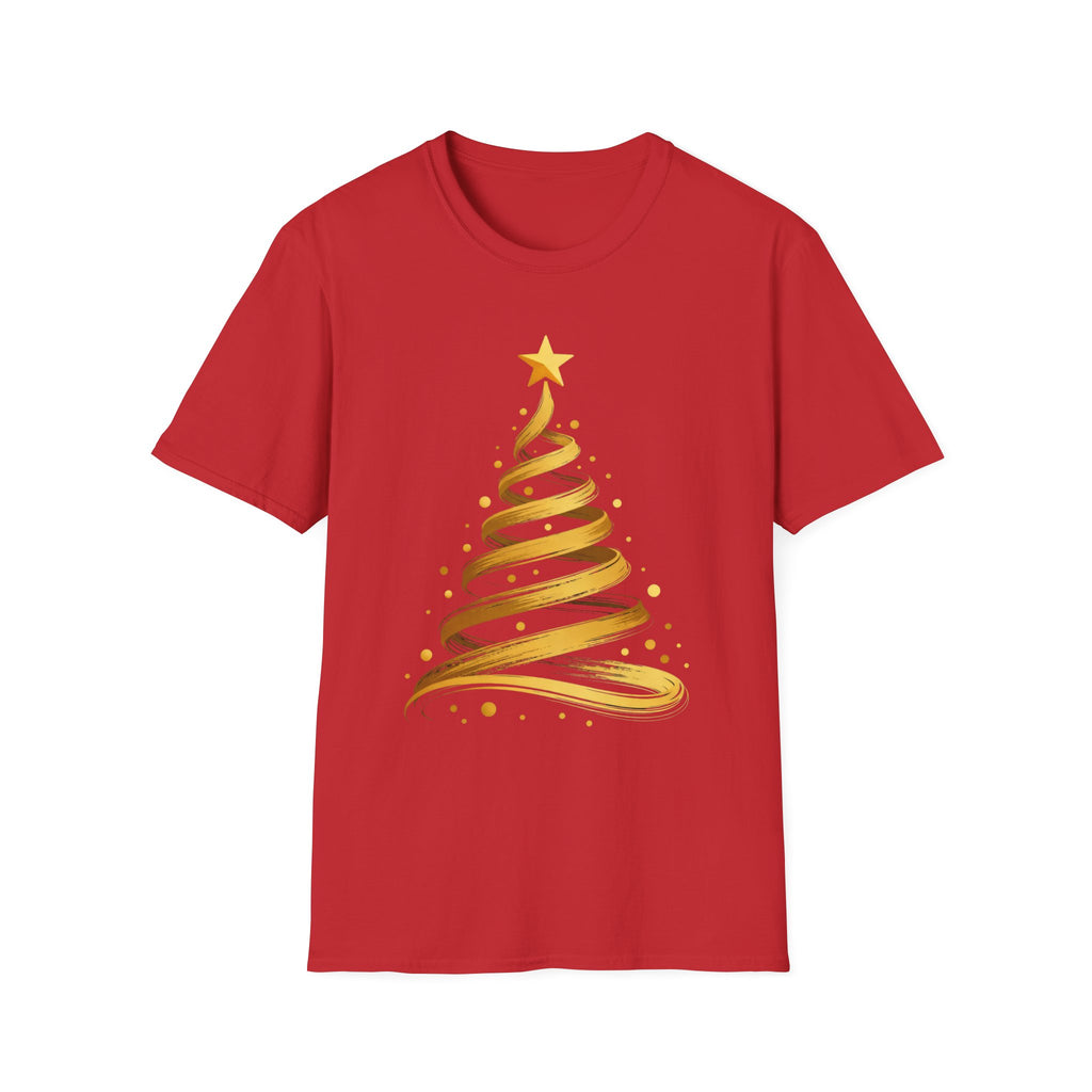 Golden Abstract Christmas Tree T-Shirt, Elegant Holiday Season Gift, Minimalist Festive Art Graphic Tee