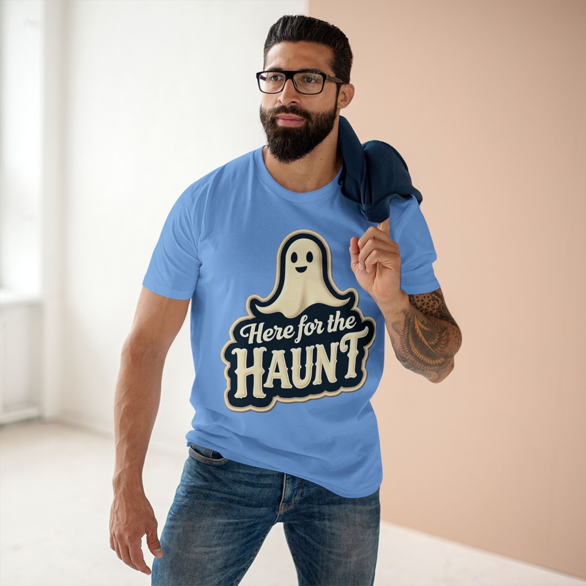 Halloween Party Tee, Cute Ghost Here for the Haunt Gift, Trendy Spooky Vibes T-Shirt