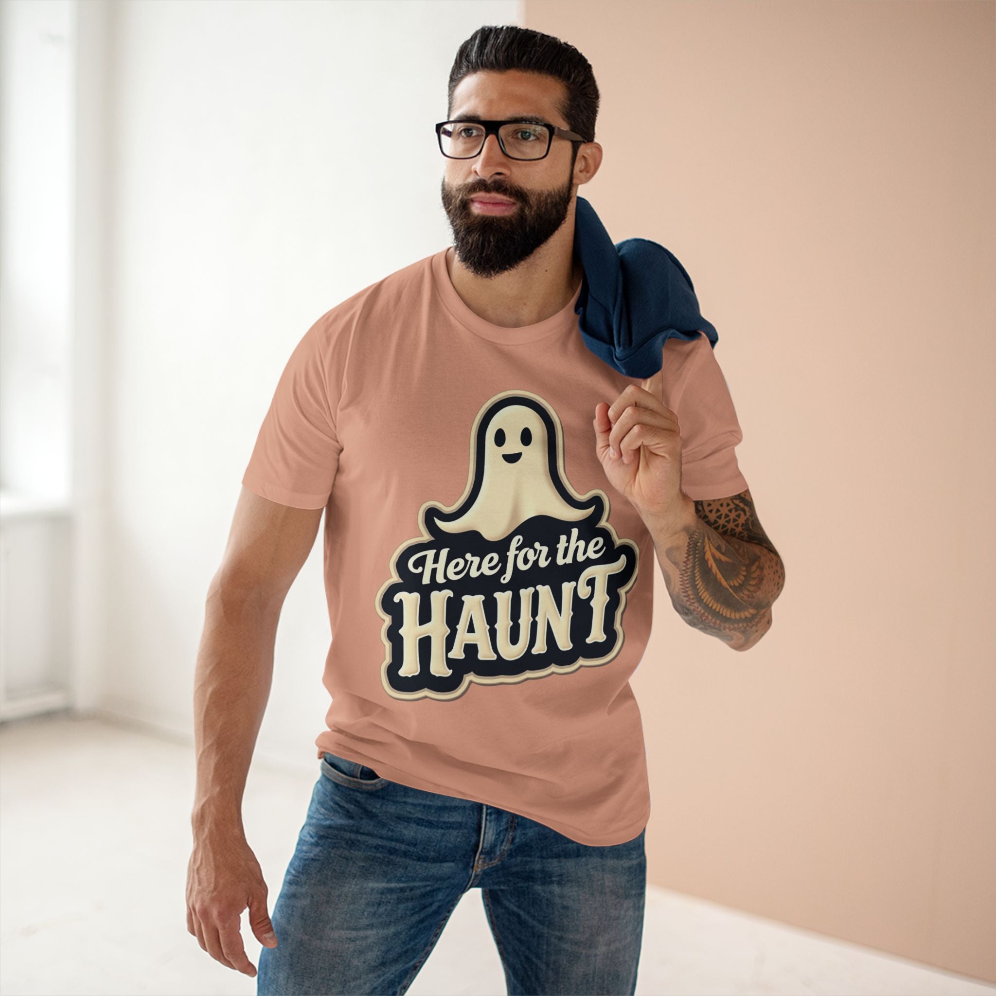 Halloween Party Tee, Cute Ghost Here for the Haunt Gift, Trendy Spooky Vibes T-Shirt
