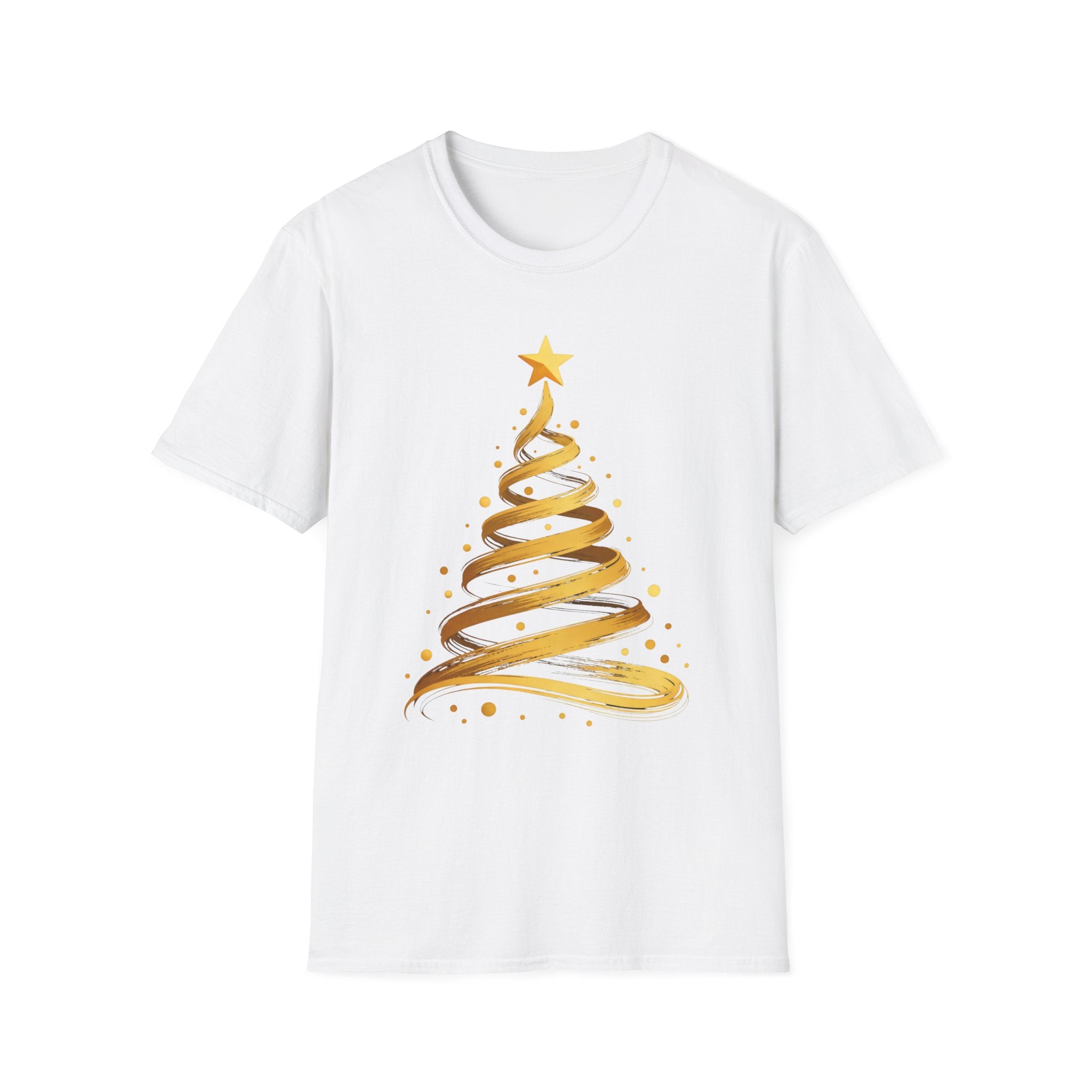 Golden Abstract Christmas Tree T-Shirt, Elegant Holiday Season Gift, Minimalist Festive Art Graphic Tee