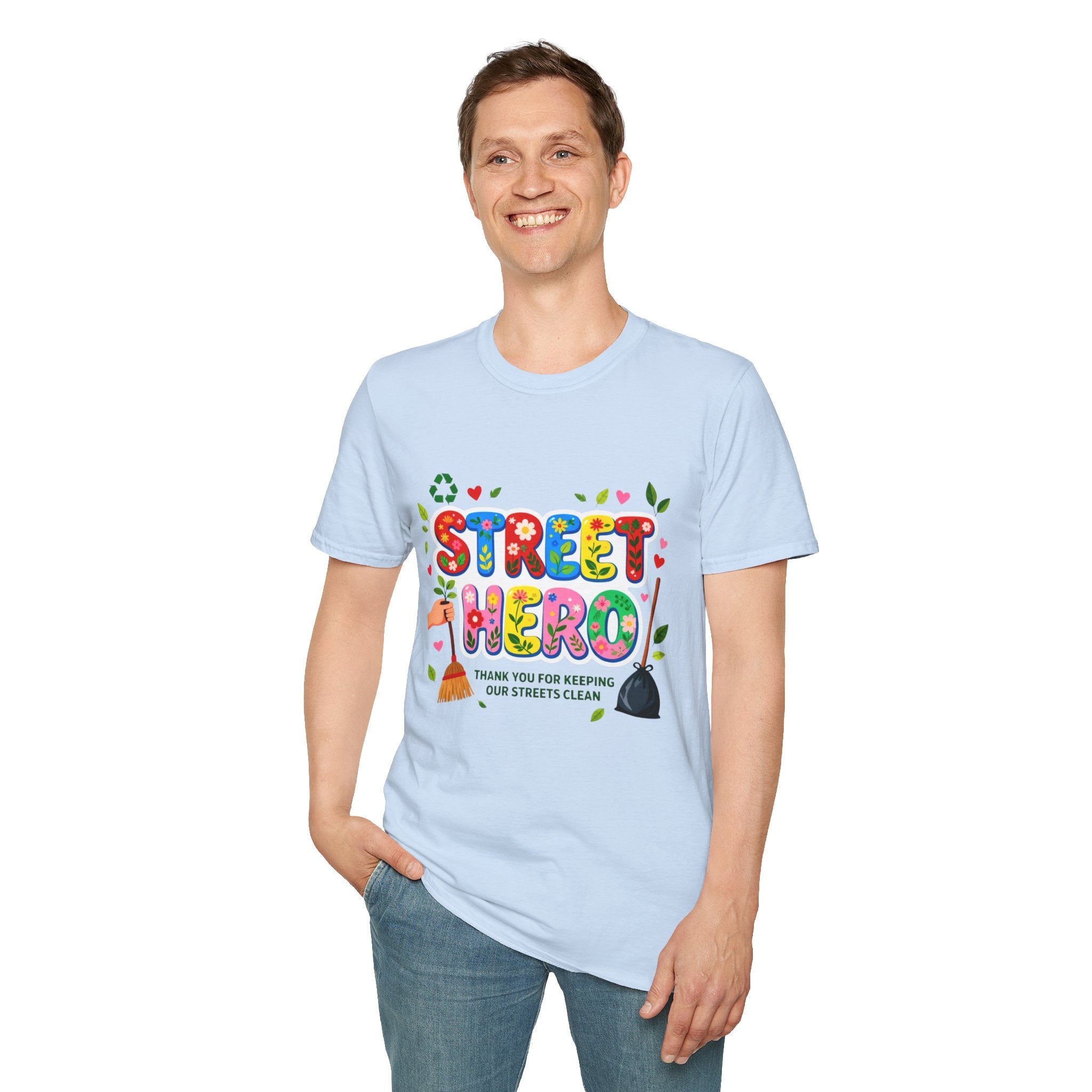 Street Hero T-Shirt – Floral Design Shirt for Sanitation Worker | Urban Cleaner Gift
