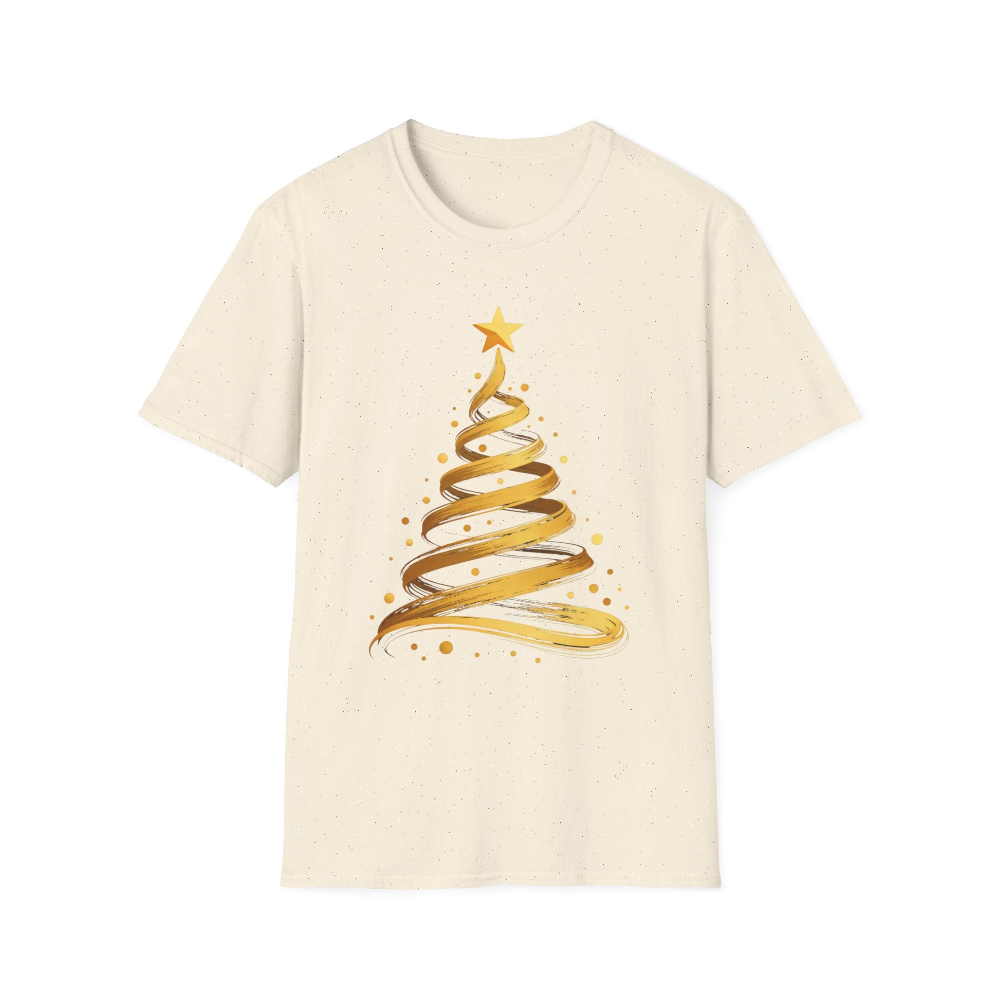 Golden Abstract Christmas Tree T-Shirt, Elegant Holiday Season Gift, Minimalist Festive Art Graphic Tee