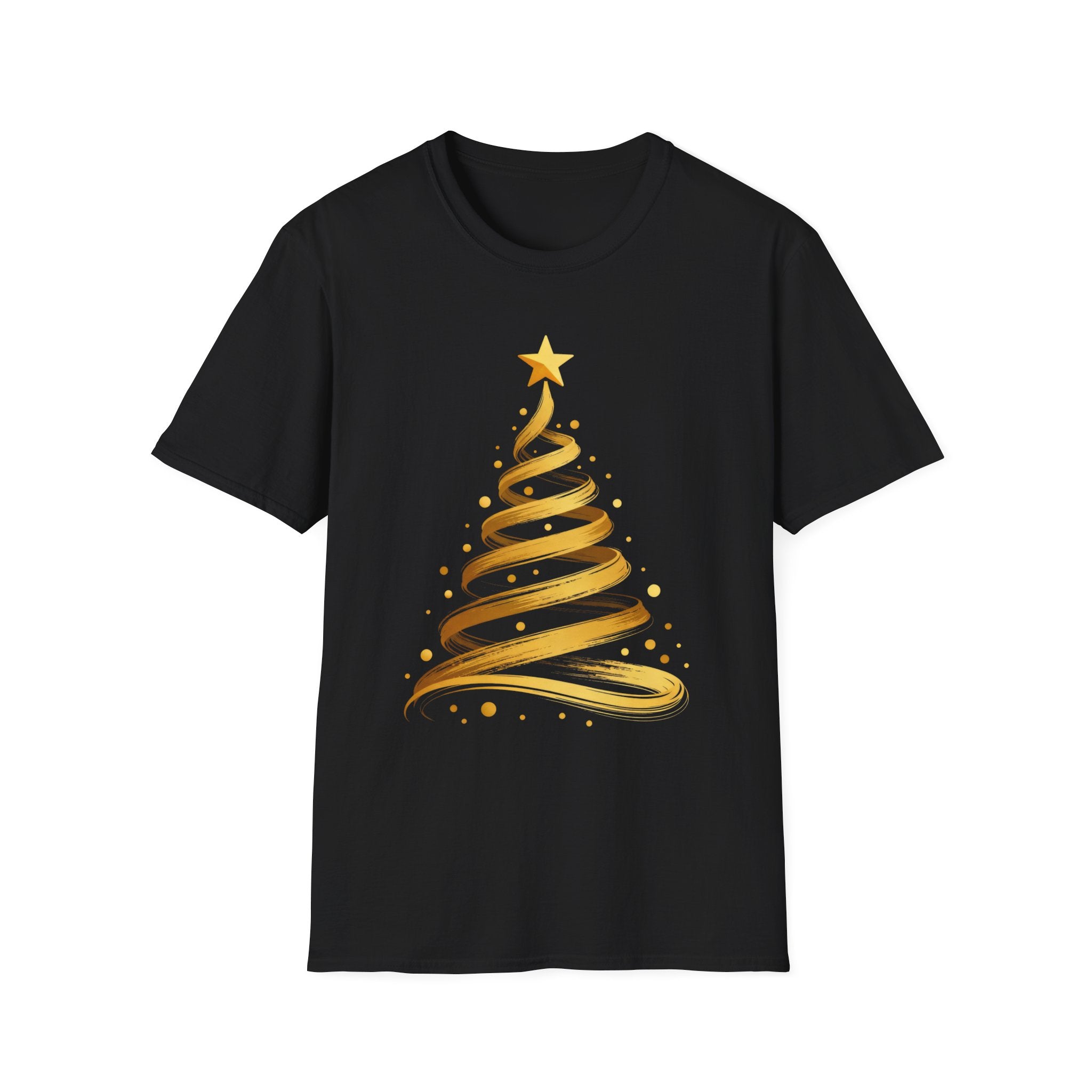 Golden Abstract Christmas Tree T-Shirt, Elegant Holiday Season Gift, Minimalist Festive Art Graphic Tee