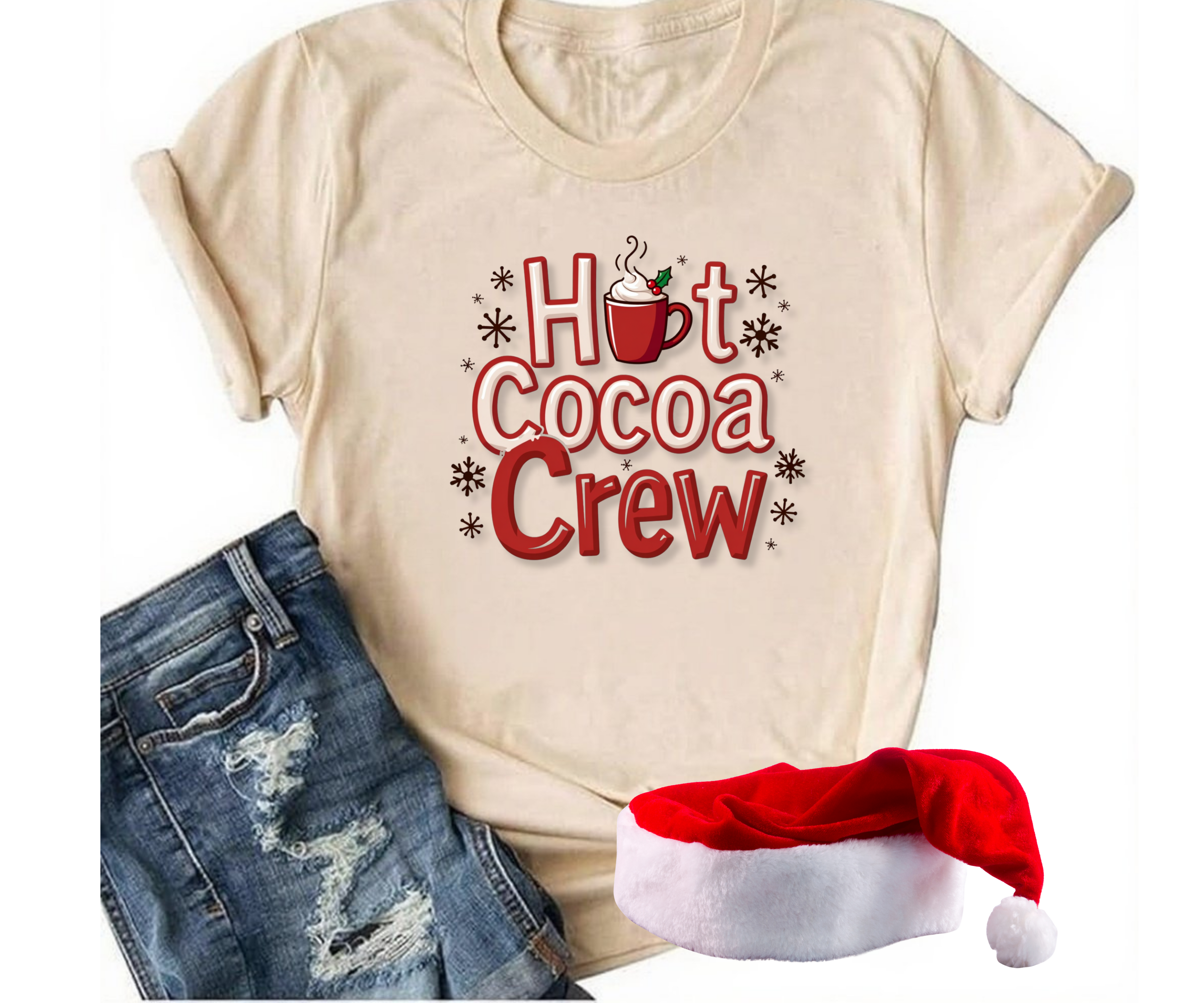 Hot Cocoa Crew T-Shirt, Cozy Christmas Family Matching Gift, Cute Winter Holiday Hot Chocolate Graphic Tee