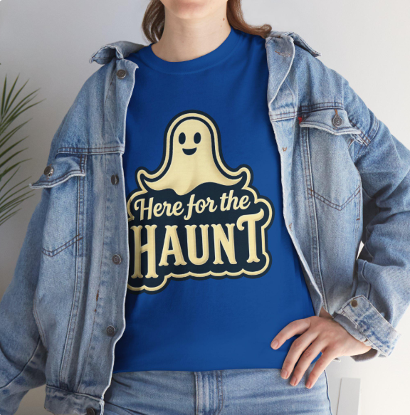 Halloween Party Tee, Cute Ghost Here for the Haunt Gift, Trendy Spooky Vibes T-Shirt