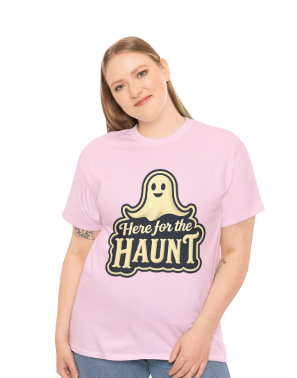 Halloween Party Tee, Cute Ghost Here for the Haunt Gift, Trendy Spooky Vibes T-Shirt