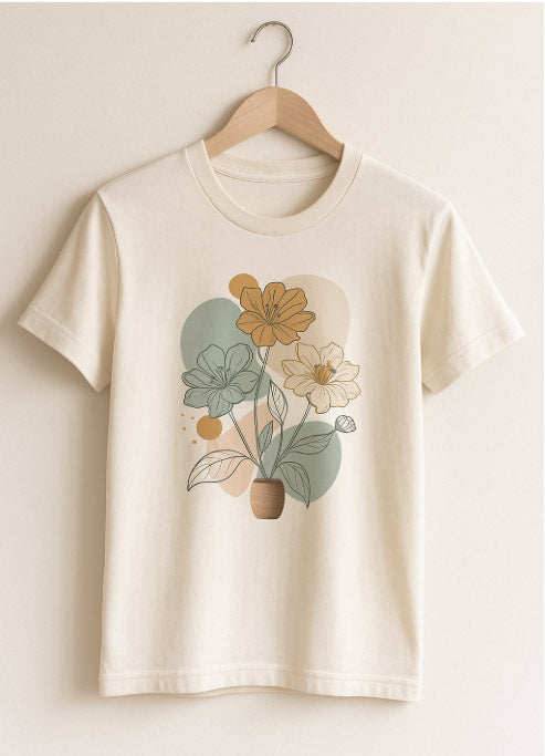 Minimalist Floral Line Art T-Shirt, Aesthetic Botanical Flower Gift, Retro Nature Lover Graphic Tee