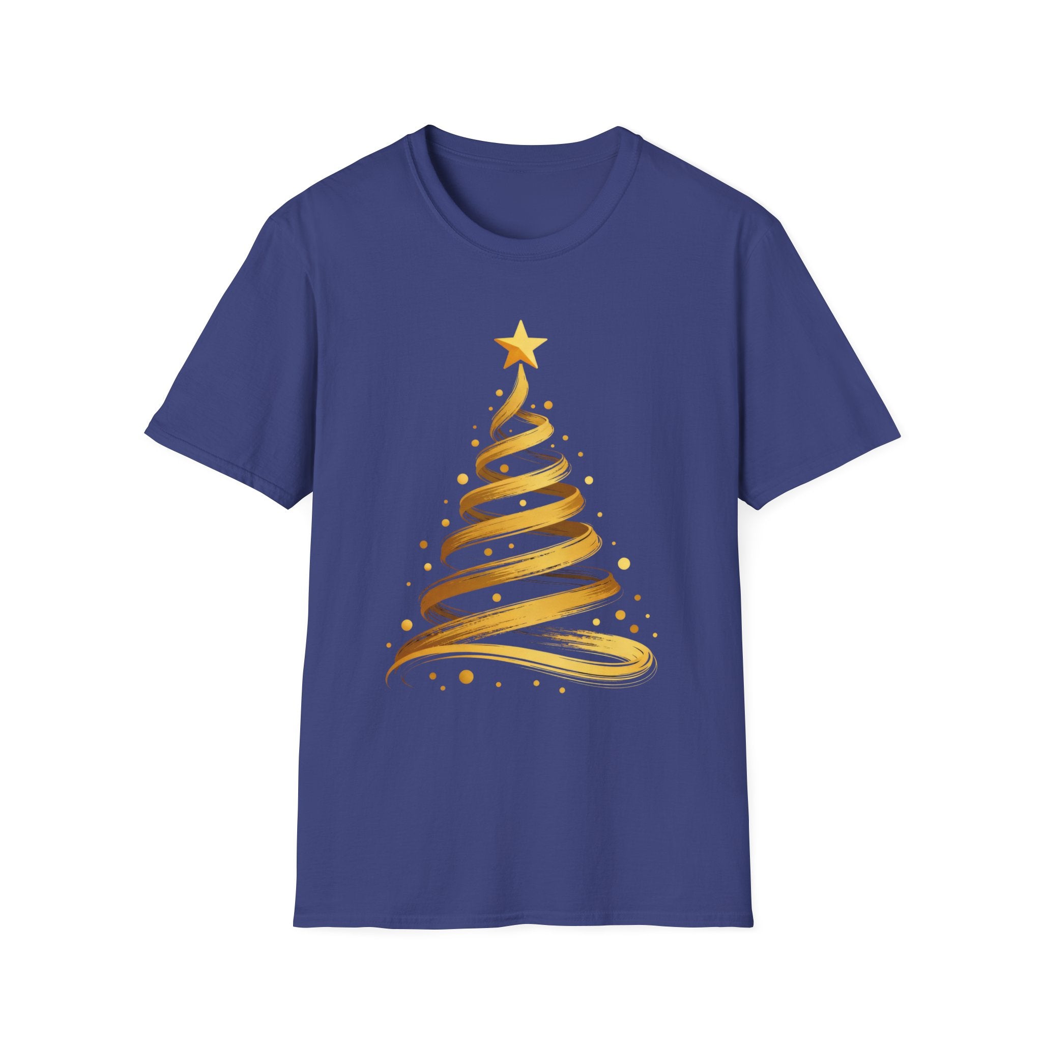 Golden Abstract Christmas Tree T-Shirt, Elegant Holiday Season Gift, Minimalist Festive Art Graphic Tee
