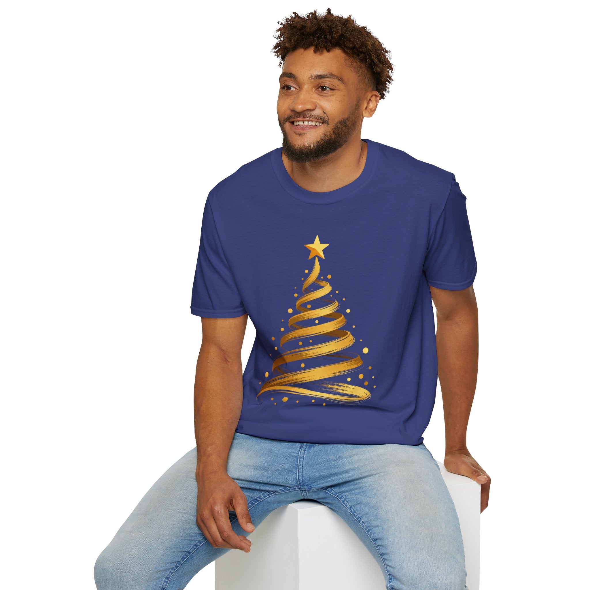 Golden Abstract Christmas Tree T-Shirt, Elegant Holiday Season Gift, Minimalist Festive Art Graphic Tee