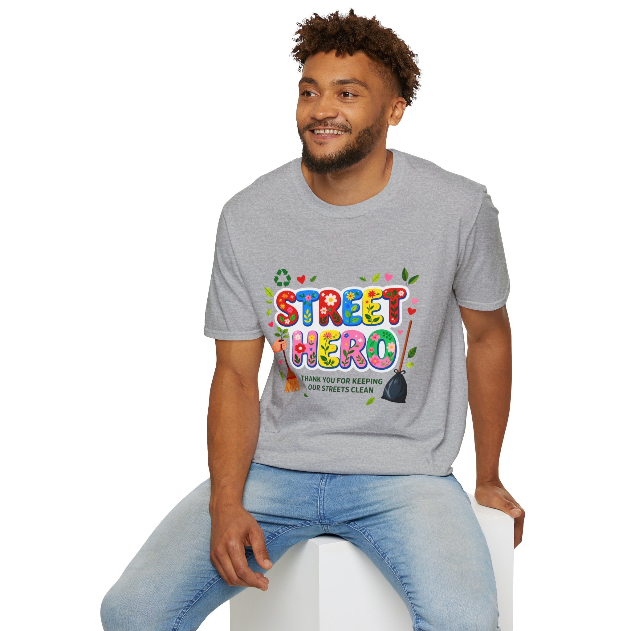 Street Hero T-Shirt – Floral Design Shirt for Sanitation Worker | Urban Cleaner Gift
