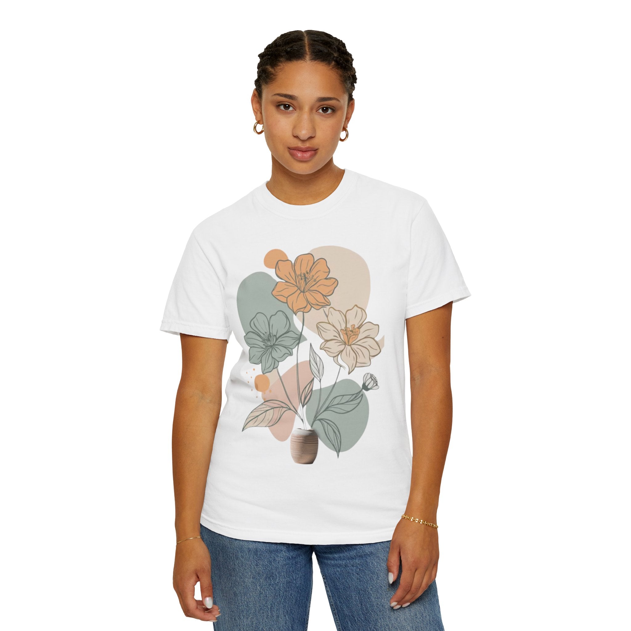T shirt floral minimaliste boheme nature pastel
