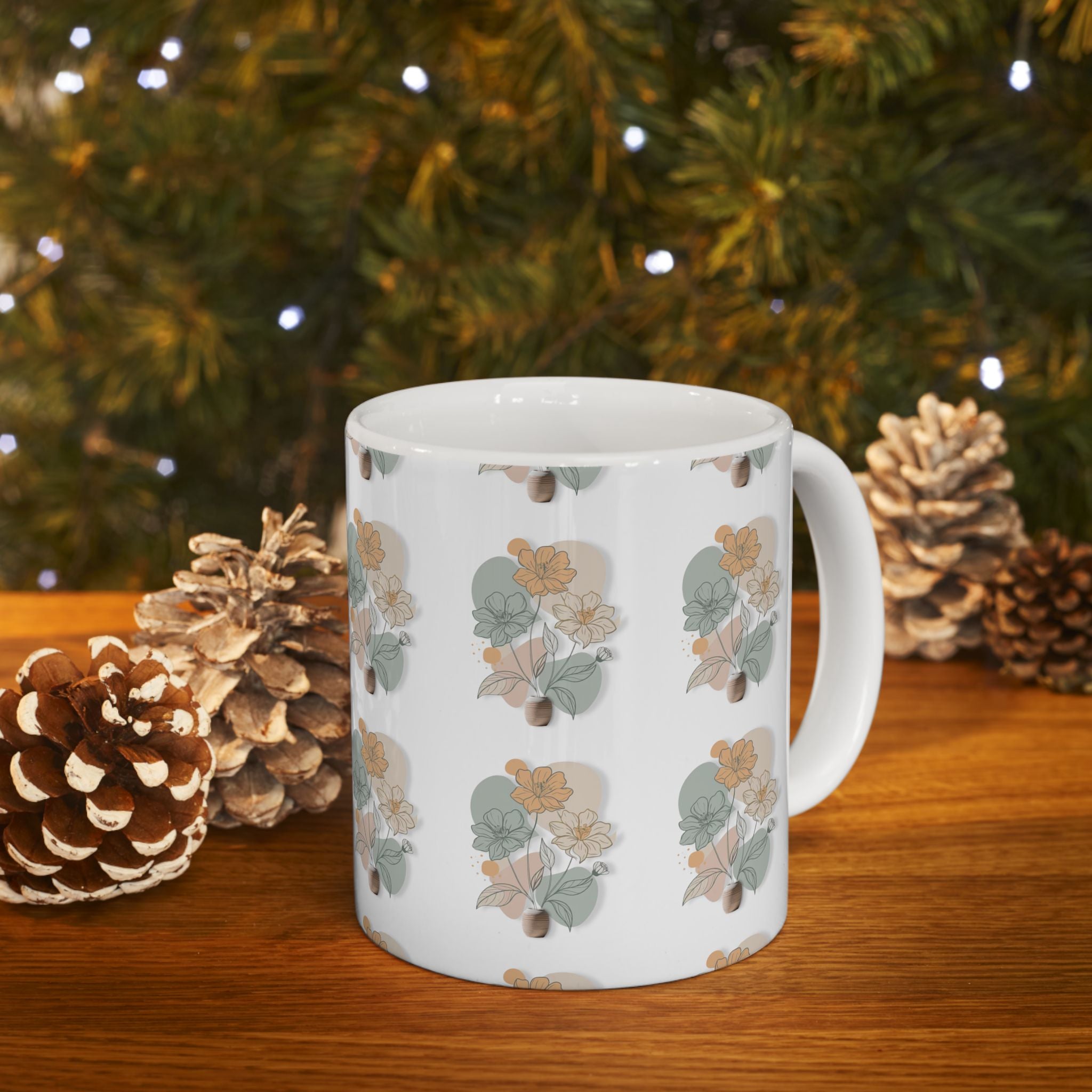 Tasse fleurie bohème automne, mug floral vintage cosy, idée cadeau cocooning café et thé, tasse originale décor fleurs séchées