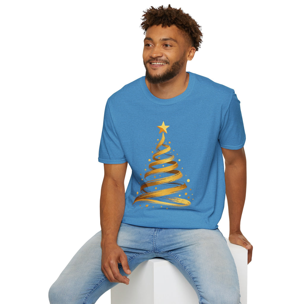 Golden Abstract Christmas Tree T-Shirt, Elegant Holiday Season Gift, Minimalist Festive Art Graphic Tee