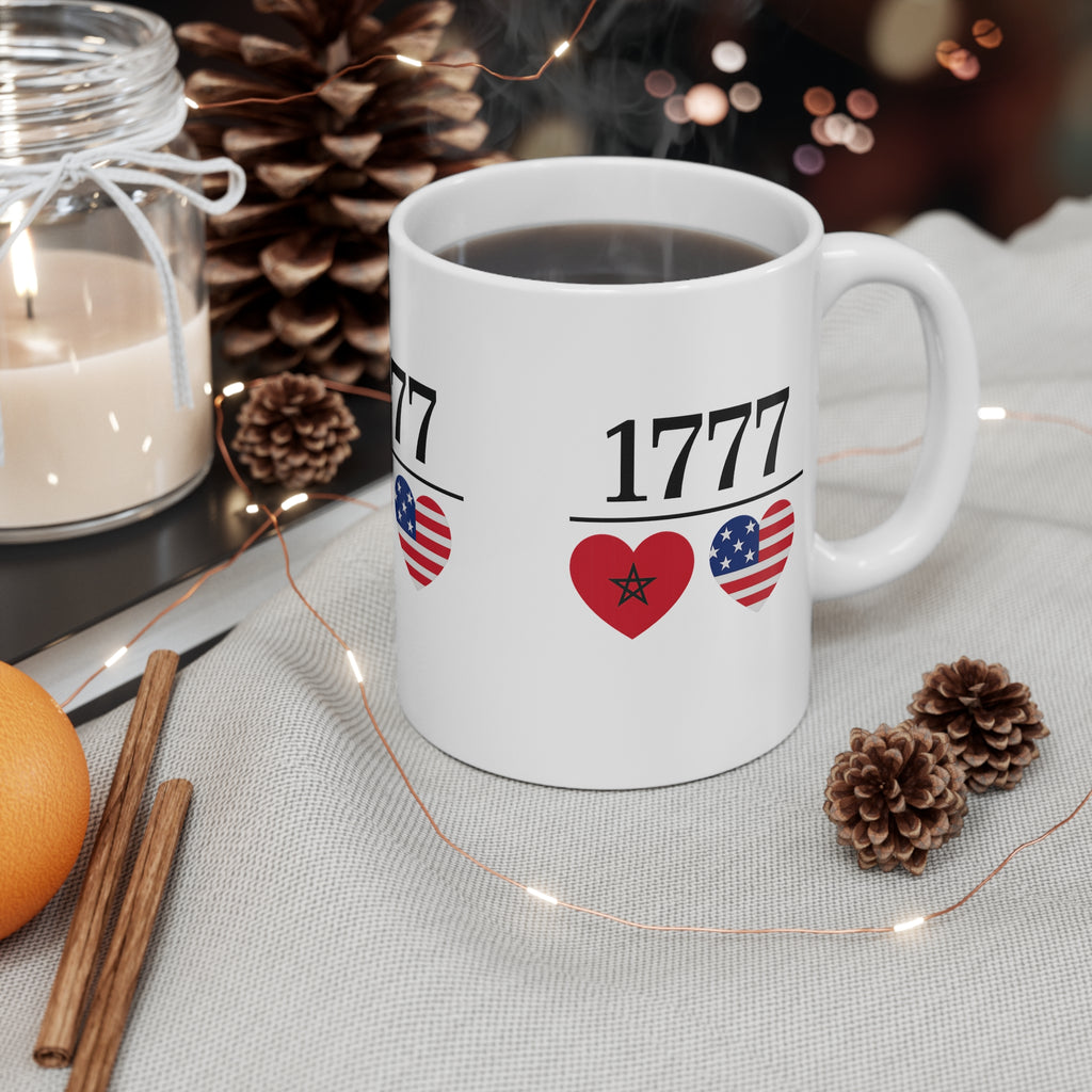 1777 Morocco x USA Flag Hearts Mug — 250th Anniversary (1776–2026) | Double-Sided Print