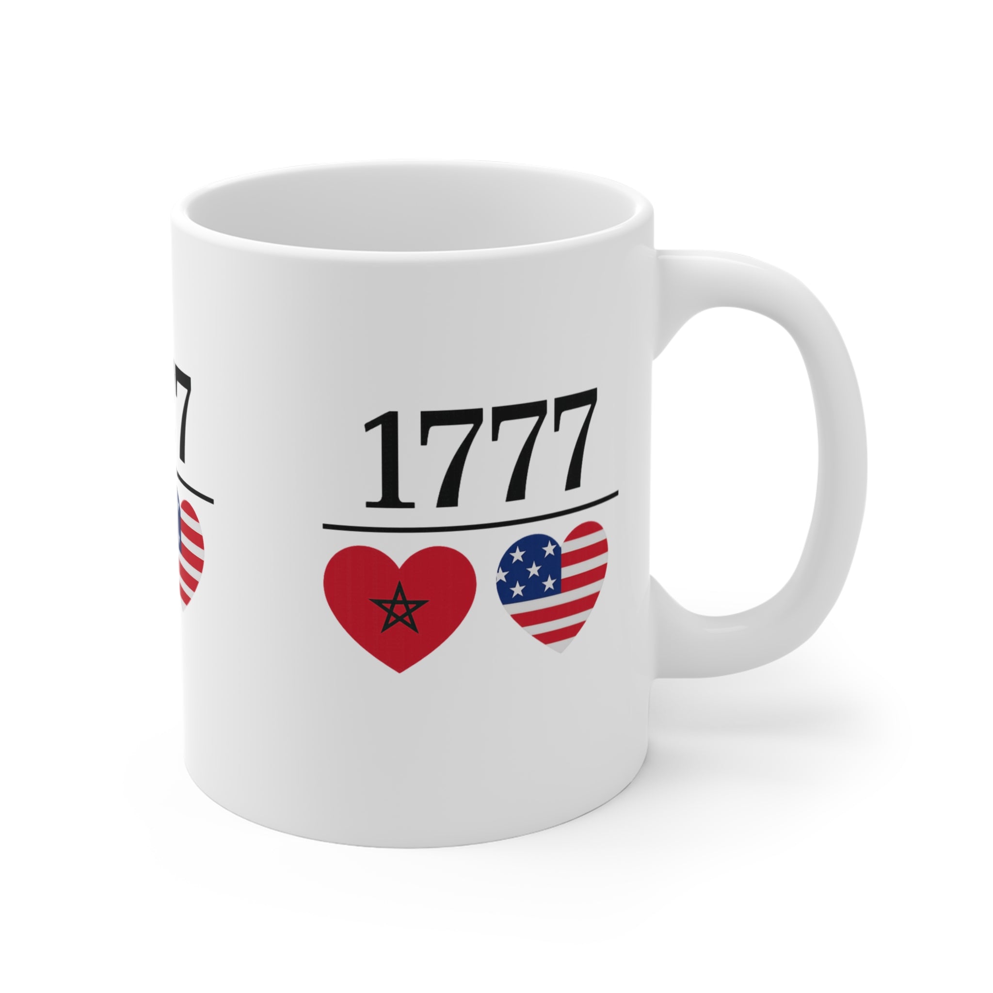 1777 Morocco x USA Flag Hearts Mug — 250th Anniversary (1776–2026) | Double-Sided Print