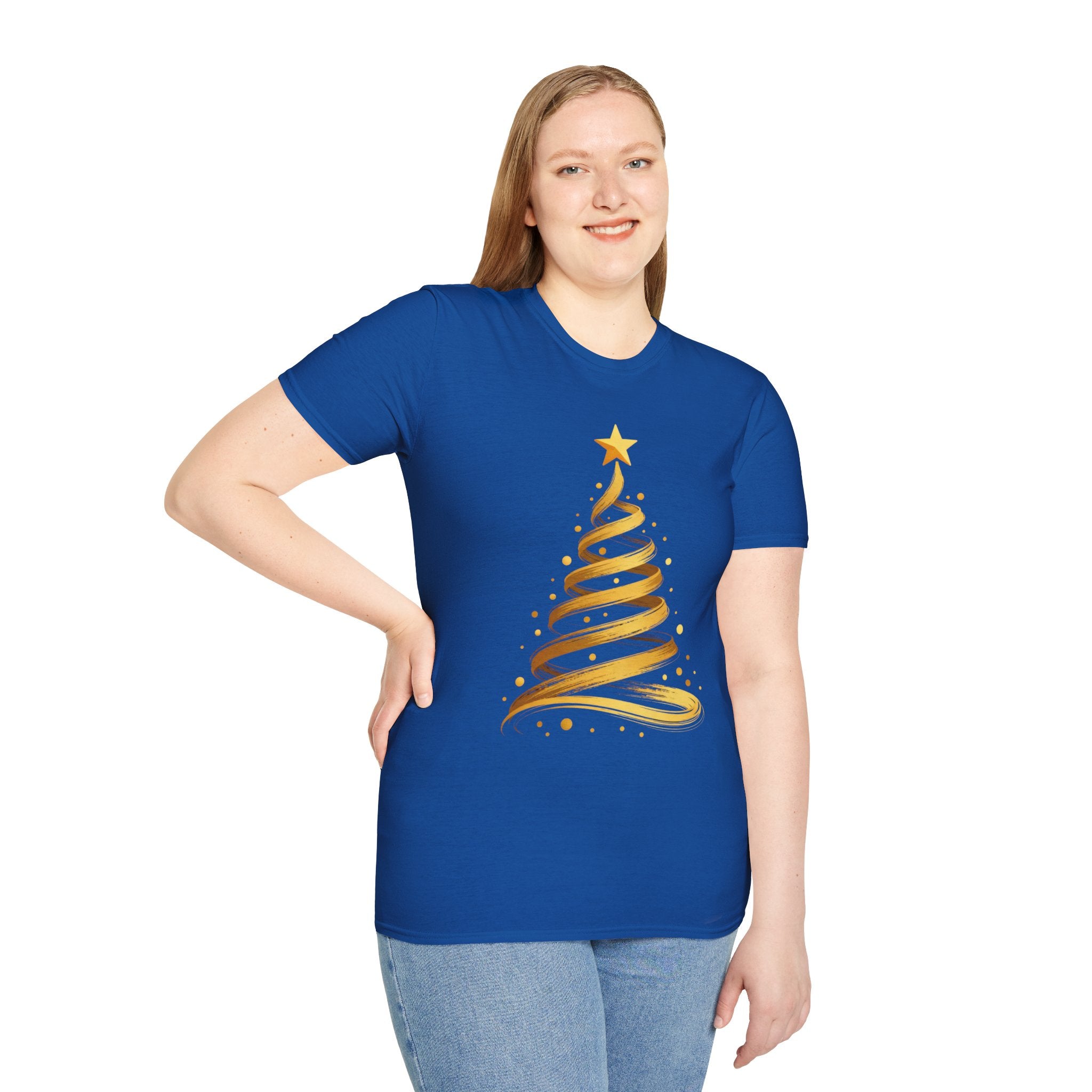 Golden Abstract Christmas Tree T-Shirt, Elegant Holiday Season Gift, Minimalist Festive Art Graphic Tee