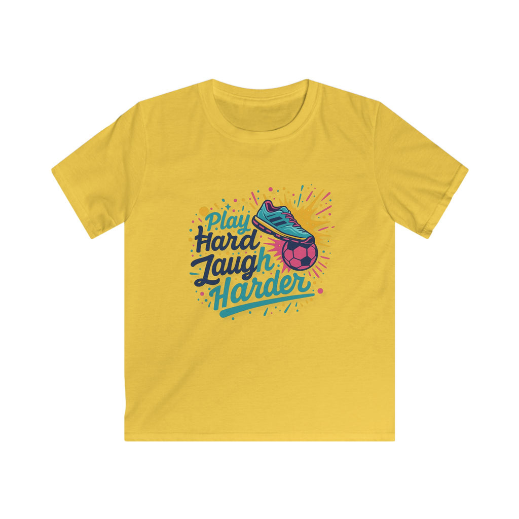 Play Hard Laugh Harder T-Shirt, Funny Soccer Gift, Motivational Sports Graphic Tee, Athletic Humor Workout Shirt